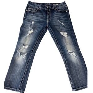 Miss Me Boyfriend Capri Jeans Medium Wash Distressed Embellished Size 30